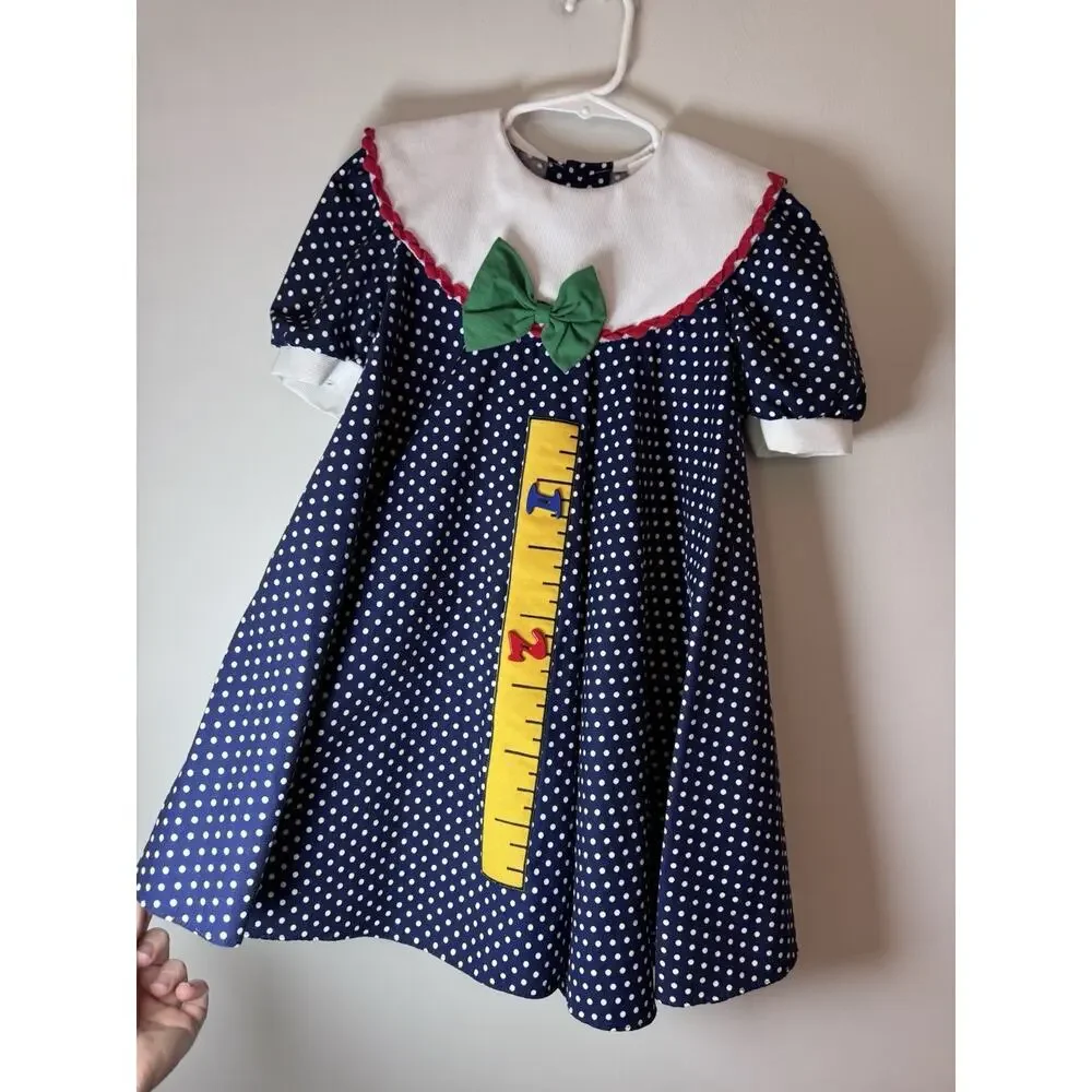 Peaches And Cream Vintage Back To School Dress Navy Polka Dot Sz 6 USA Made